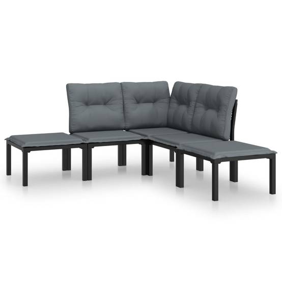 Salon de jardin 5 pcs | Mobilier d'extérieur noir et gris résine tressée Maison Chic - Image 1
