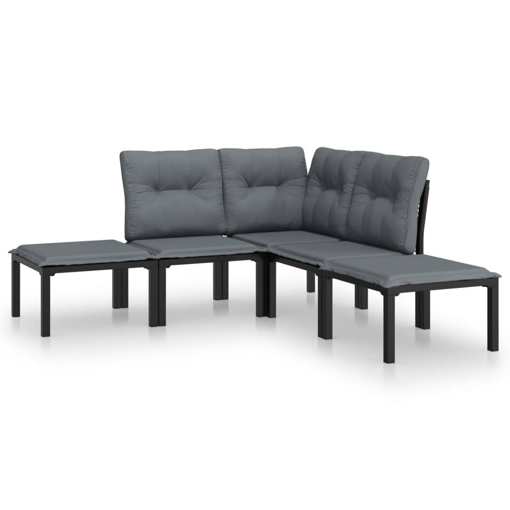 Salon de jardin 5 pcs | Mobilier d'extérieur noir et gris résine tressée Maison Chic - Image 1
