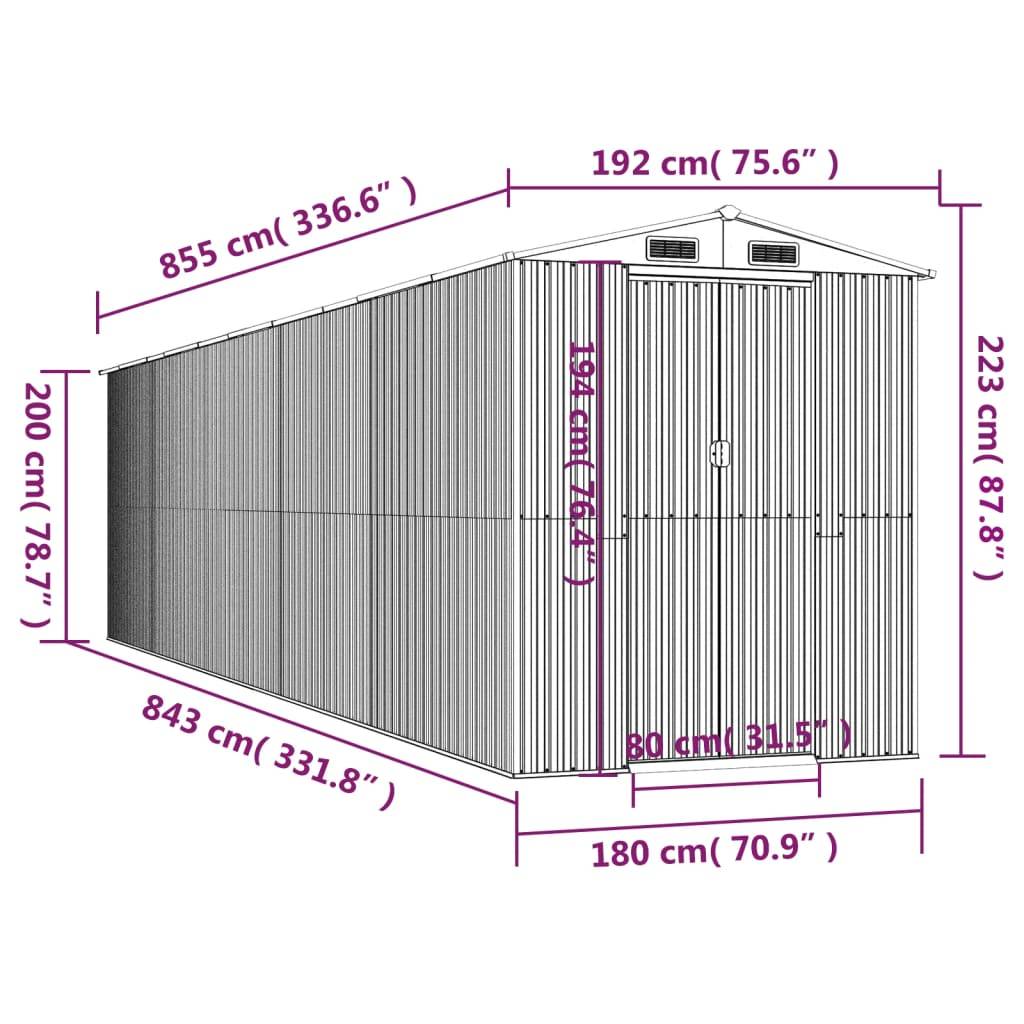 Vidaxl - Abri de jardin Gris clair 192x855x223 cm Métal galvanisé vidaXL 3147446 - Image 3