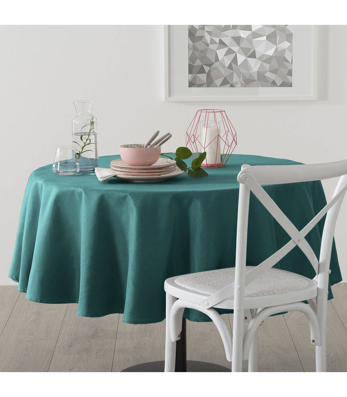 Nappe ronde anti-tache Bleu Canard  D 180 cm - Image 3