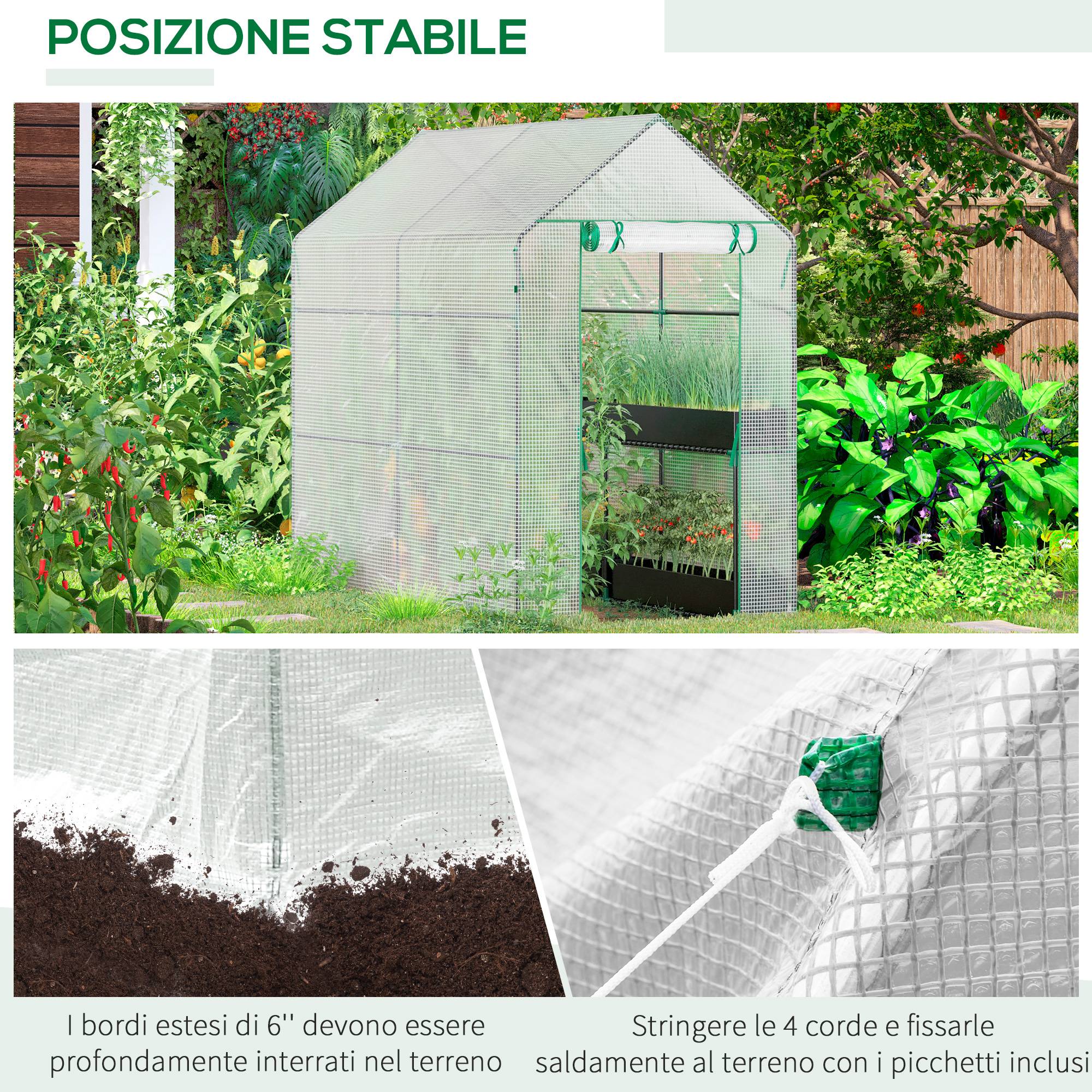 Sans Marque - Serre maison 186x120x190 cm structure acier PE 4 étagères serre intérieure porte charnières culture plantes légumes fleurs blanche - Image 8