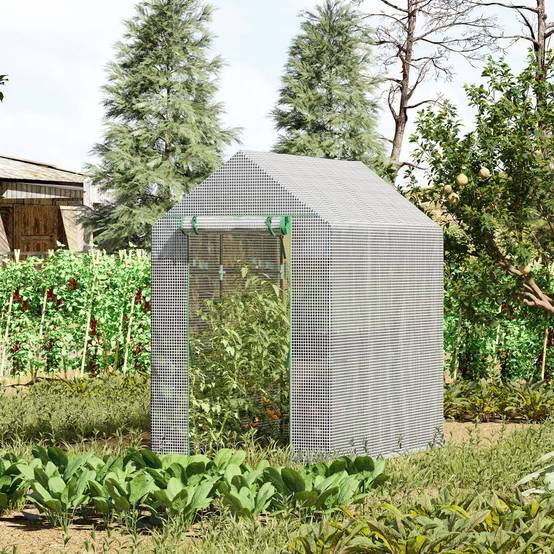 Sans Marque - Serre maison 186x120x190 cm structure acier PE 4 étagères serre intérieure porte charnières culture plantes légumes fleurs blanche - Image 4
