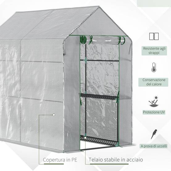 Sans Marque - Serre maison 186x120x190 cm structure acier PE 4 étagères serre intérieure porte charnières culture plantes légumes fleurs blanche - Image 6
