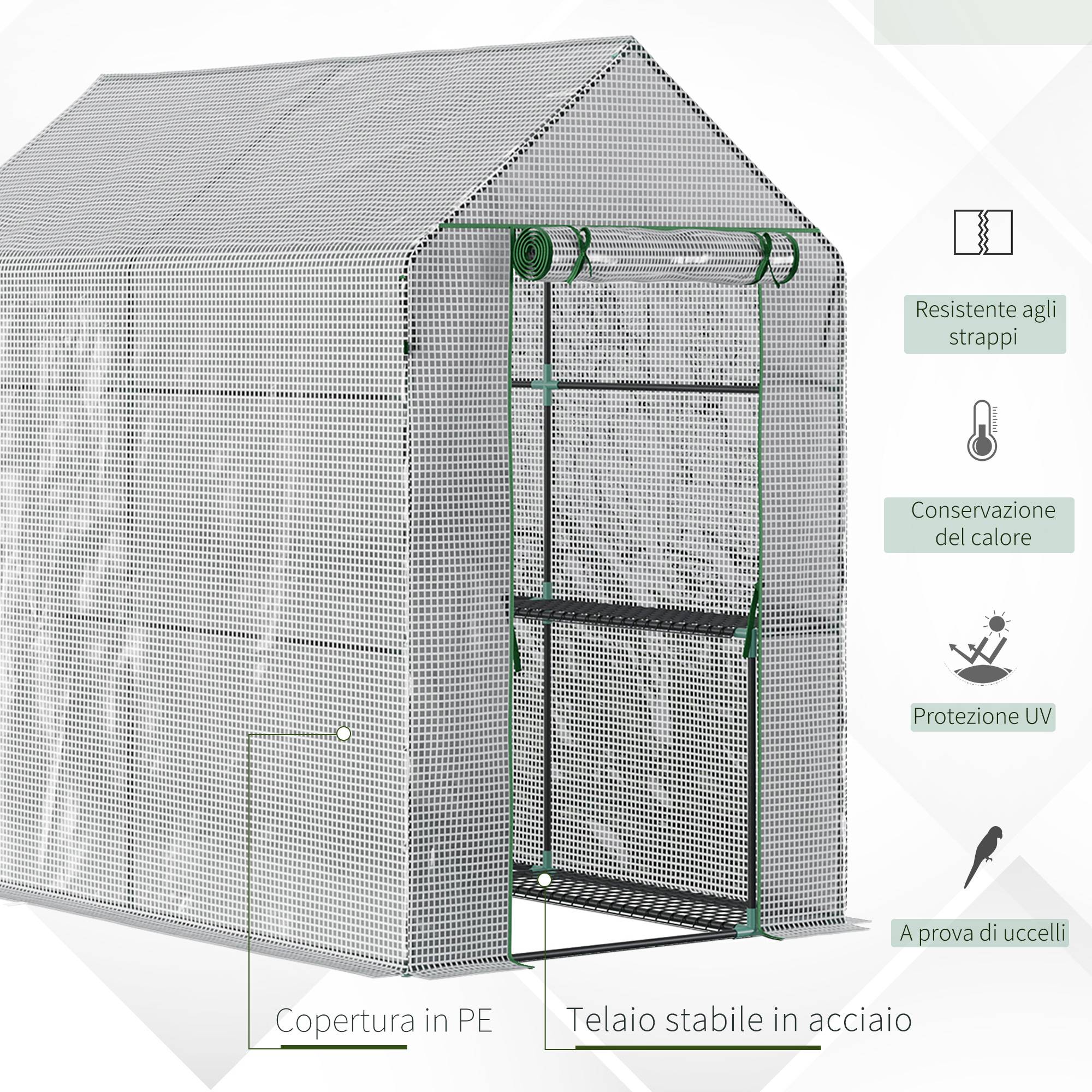 Sans Marque - Serre maison 186x120x190 cm structure acier PE 4 étagères serre intérieure porte charnières culture plantes légumes fleurs blanche - Image 6