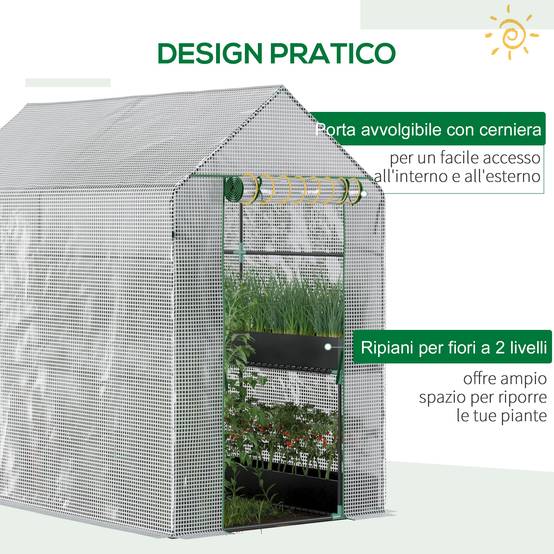 Sans Marque - Serre maison 186x120x190 cm structure acier PE 4 étagères serre intérieure porte charnières culture plantes légumes fleurs blanche - Image 7