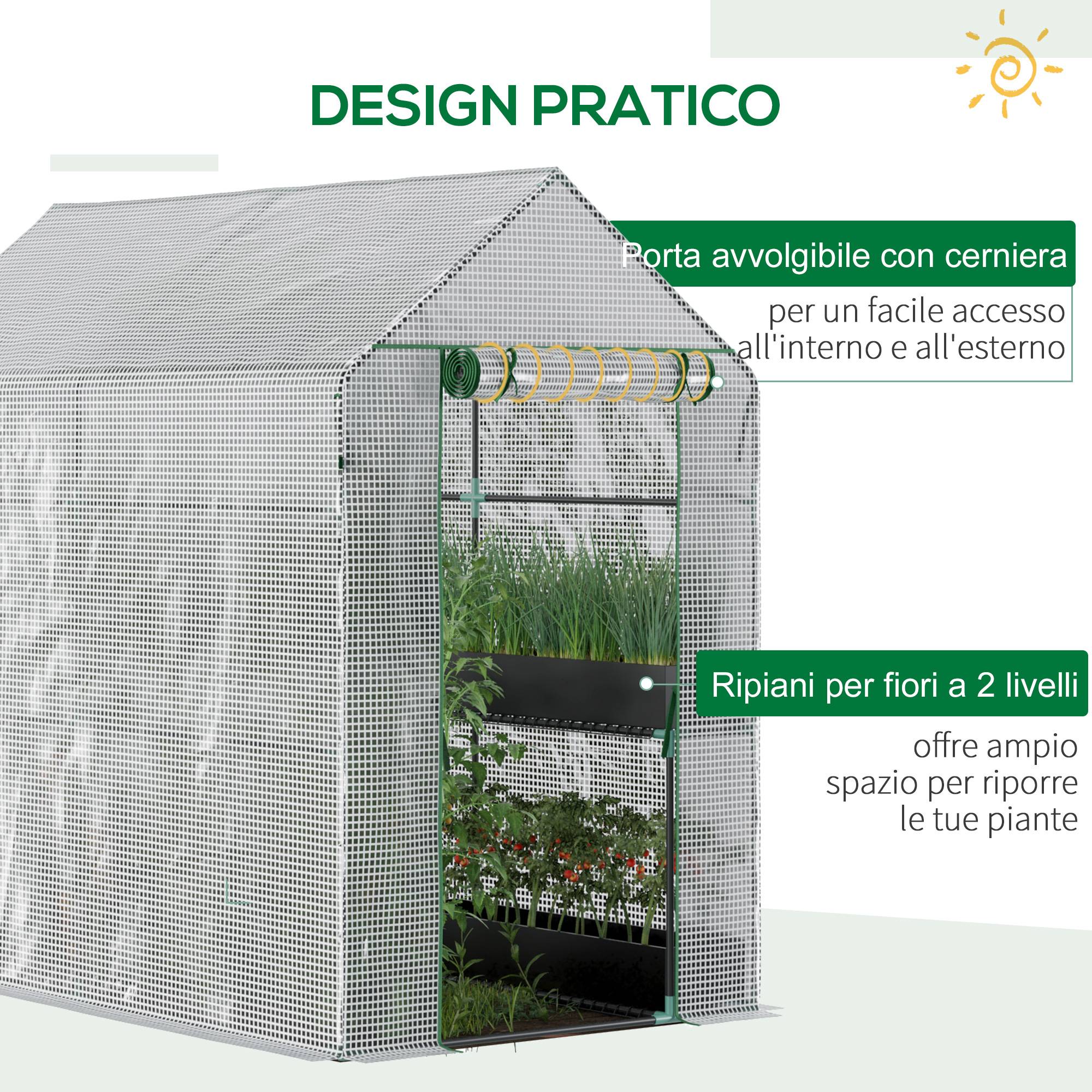 Sans Marque - Serre maison 186x120x190 cm structure acier PE 4 étagères serre intérieure porte charnières culture plantes légumes fleurs blanche - Image 7