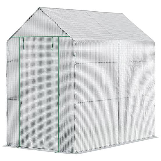 Sans Marque - Serre maison 186x120x190 cm structure acier PE 4 étagères serre intérieure porte charnières culture plantes légumes fleurs blanche - Image 2