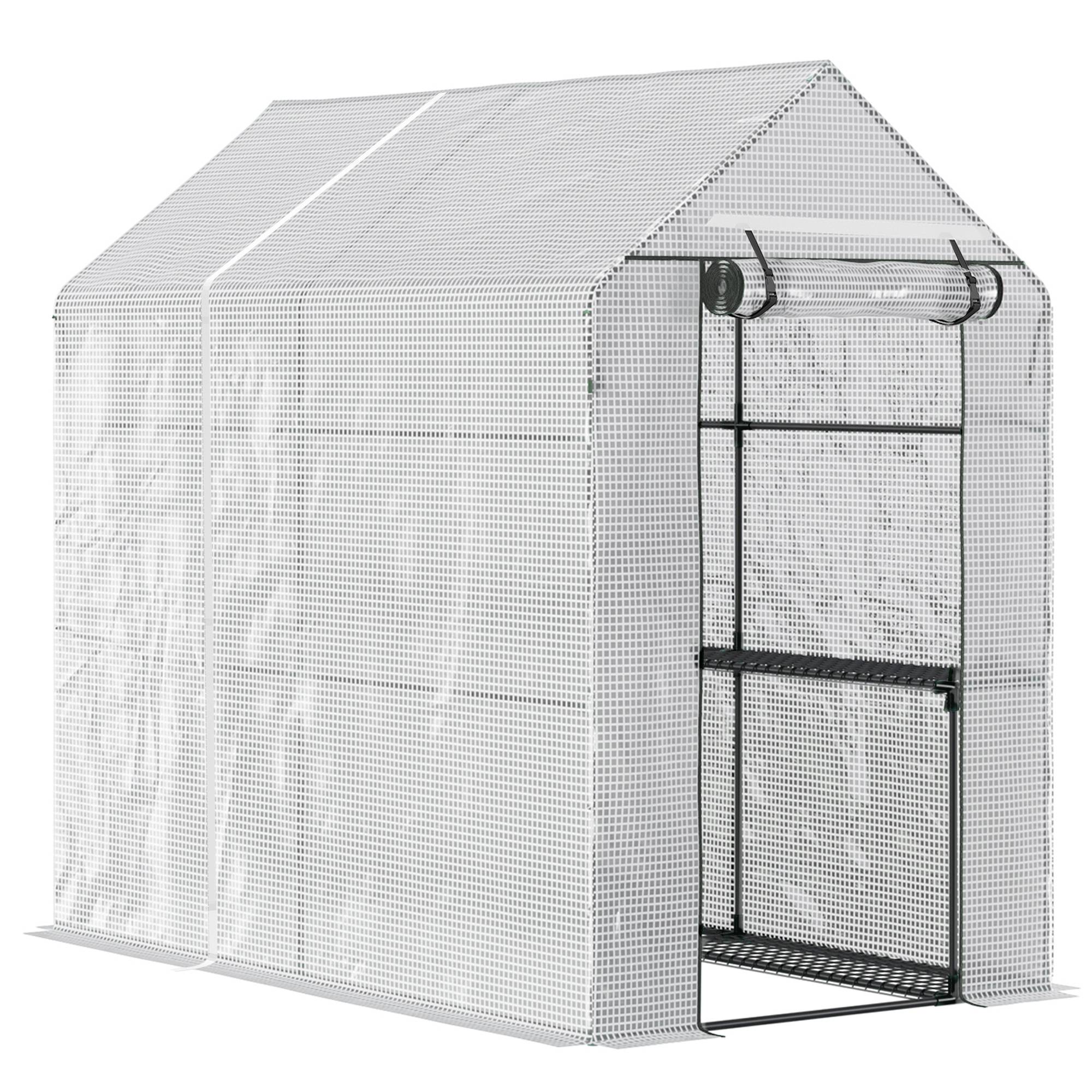 Sans Marque - Serre maison 186x120x190 cm structure acier PE 4 étagères serre intérieure porte charnières culture plantes légumes fleurs blanche - Image 1