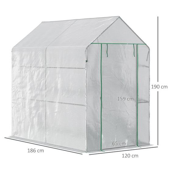 Sans Marque - Serre maison 186x120x190 cm structure acier PE 4 étagères serre intérieure porte charnières culture plantes légumes fleurs blanche - Image 5