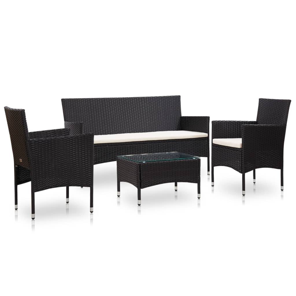 Helloshop26 - Salon de jardin meuble d'extérieur ensemble de mobilier 4 pièces avec coussins résine tressée noir - Image 1