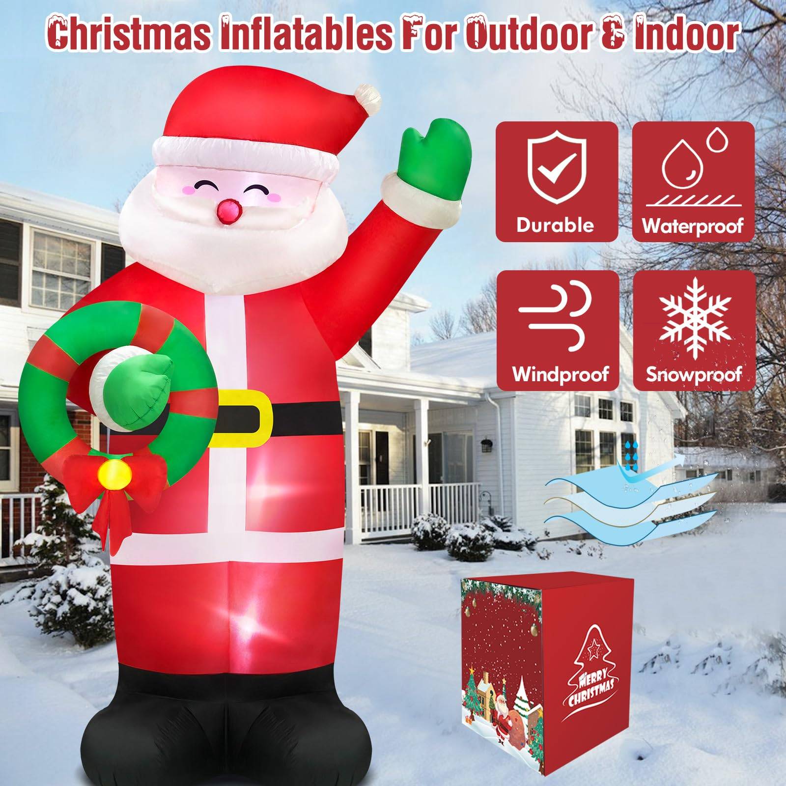 Décorations gonflables de Noël de 1,8 m, Père Noël, LED intégrées et piquets d'arrimage, gonflables géants de Noël pour la décoration de jardin - Image 3