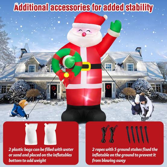 Décorations gonflables de Noël de 1,8 m, Père Noël, LED intégrées et piquets d'arrimage, gonflables géants de Noël pour la décoration de jardin - Image 4