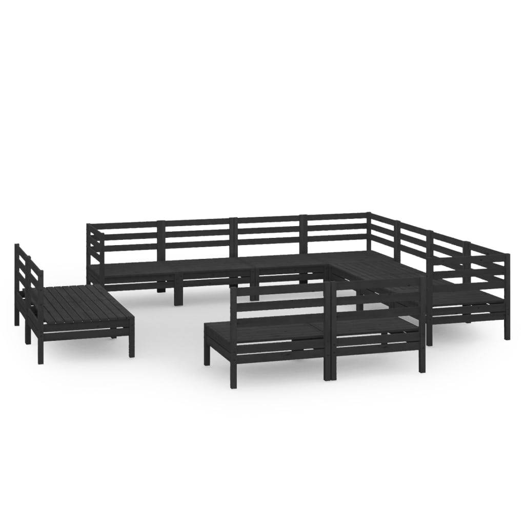 Helloshop26 - Salon de jardin meuble d'extérieur ensemble de mobilier 11 pièces bois de pin massif noir - Image 1