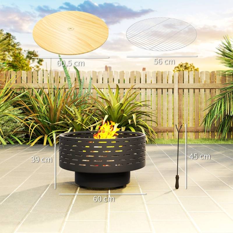 ComfortXL - Braséro Barbecue 3en1 Acier Jardin Table Grill Grille Ø60cm Gris - ComfortXL Outdoor Living - Image 2