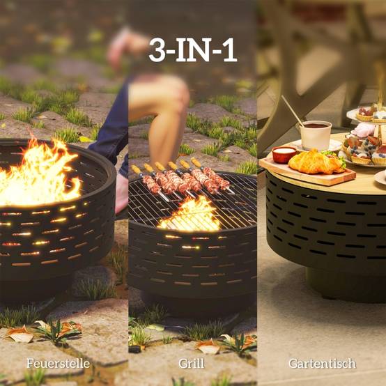 ComfortXL - Braséro Barbecue 3en1 Acier Jardin Table Grill Grille Ø60cm Gris - ComfortXL Outdoor Living - Image 3
