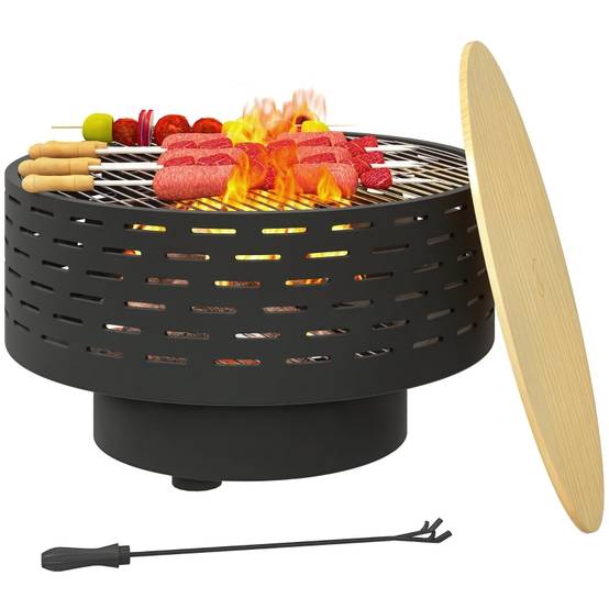 ComfortXL - Braséro Barbecue 3en1 Acier Jardin Table Grill Grille Ø60cm Gris - ComfortXL Outdoor Living - Image 7