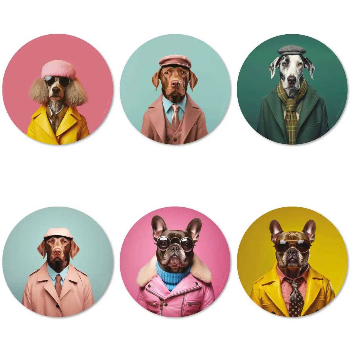 Ensemble sets de table et dessous de verre Funny Dogs Lot de 2 sets de table et 6 dessous de verre motifs assortis - Image 1