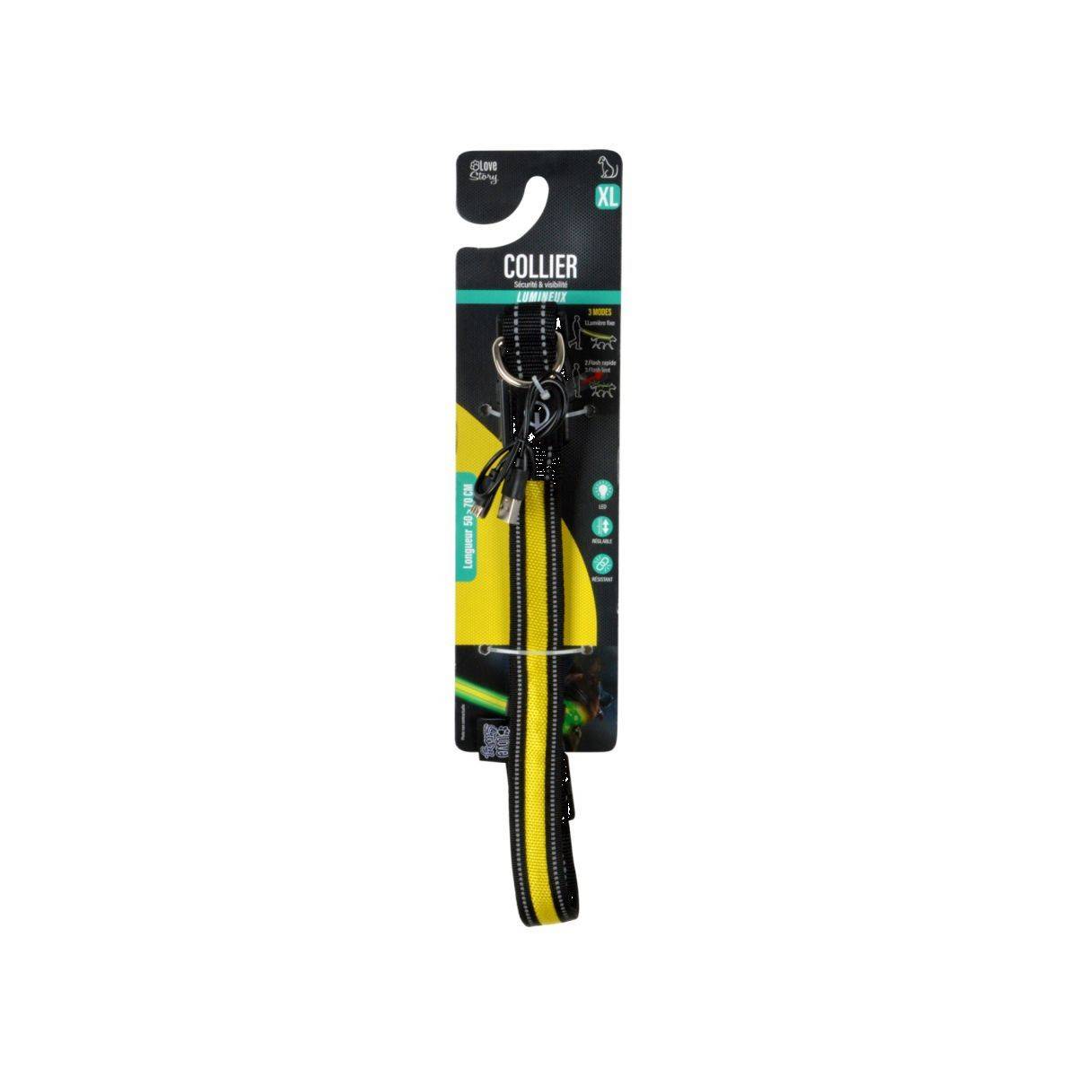 Love Story - Collier Lumineux Pour Chien "LED" 70cm Jaune - Image 5