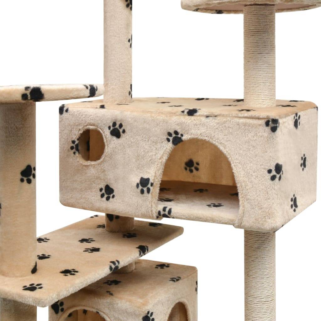 Arbre à chat design avec griffoirs sisal et 2 maisons motif pattes Beige – ComfortXL Pet Living - Image 4