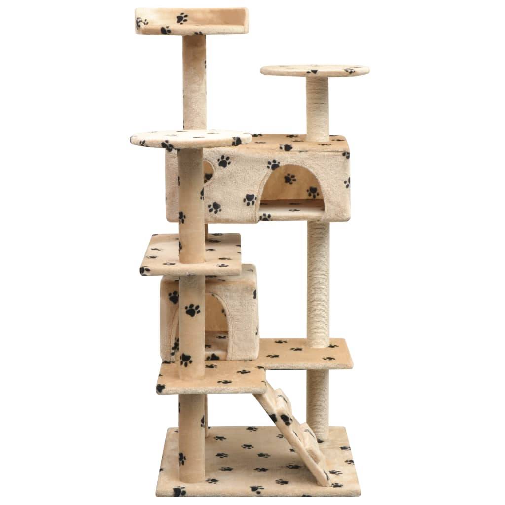 Arbre à chat design avec griffoirs sisal et 2 maisons motif pattes Beige – ComfortXL Pet Living - Image 2