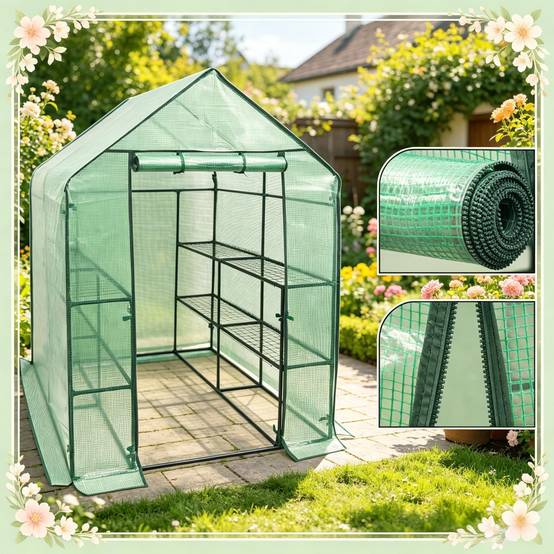 Serre de jardin acier et PE pour extérieur protection plantes 143x143x195cm vert - ComfortXL Outdoor Living - Image 3