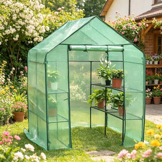 Serre de jardin acier et PE pour extérieur protection plantes 143x143x195cm vert - ComfortXL Outdoor Living - Image 7
