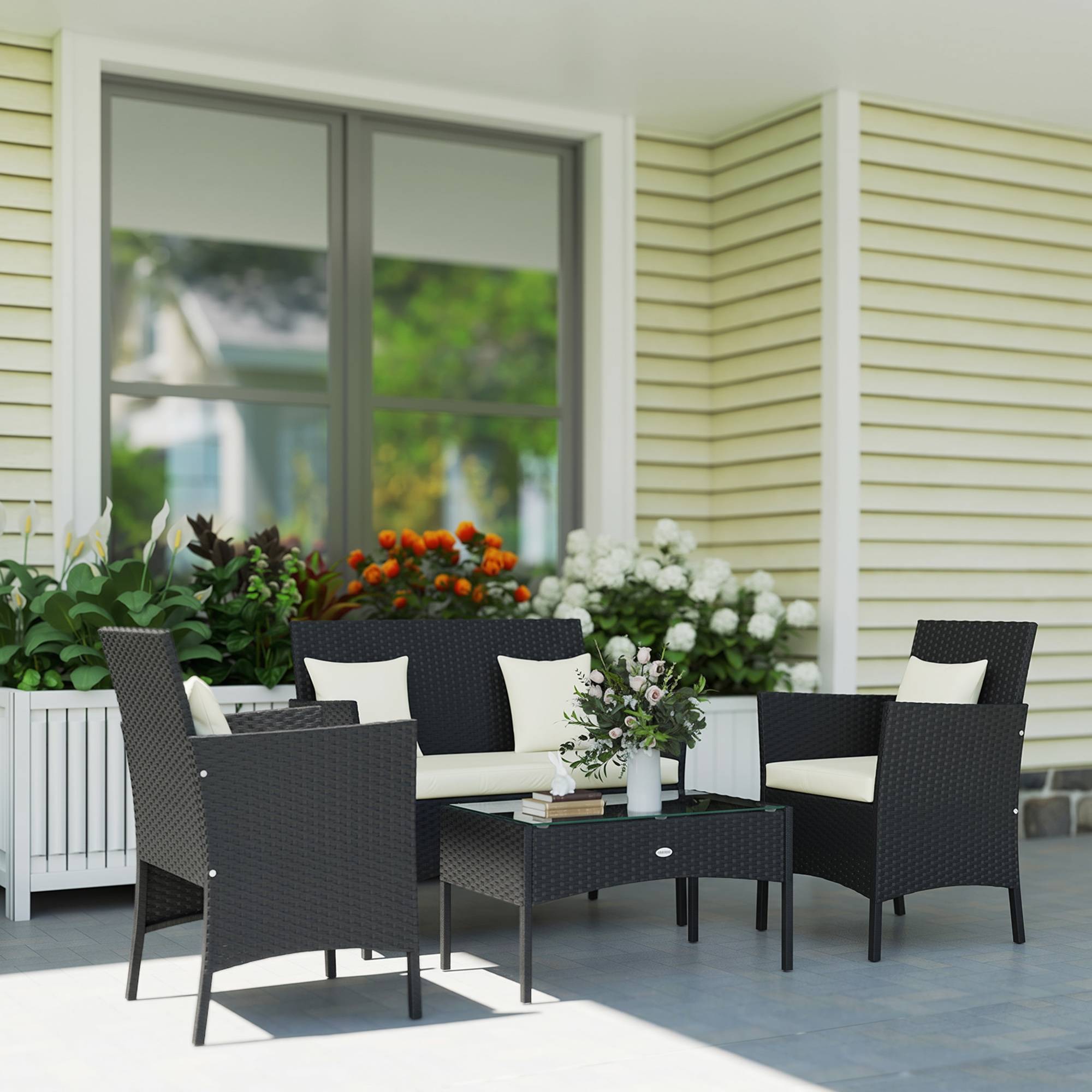 Ensemble jardin 4 pcs rotin, 2 chaises, fauteuil 2 places et table basse - Image 4