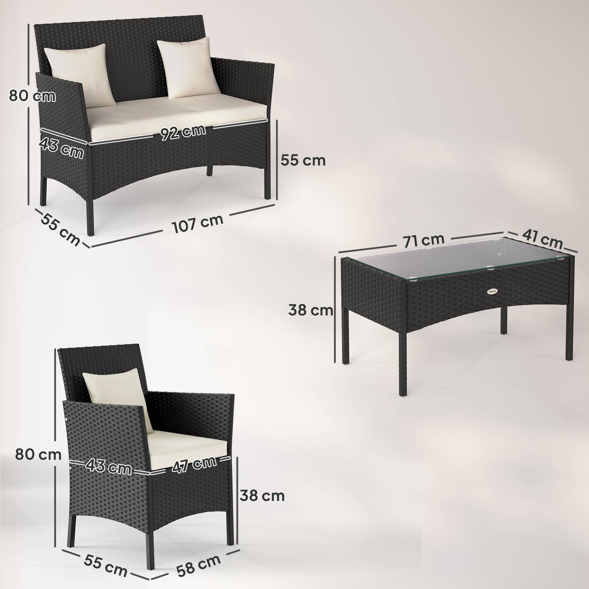Ensemble jardin 4 pcs rotin, 2 chaises, fauteuil 2 places et table basse - Image 5