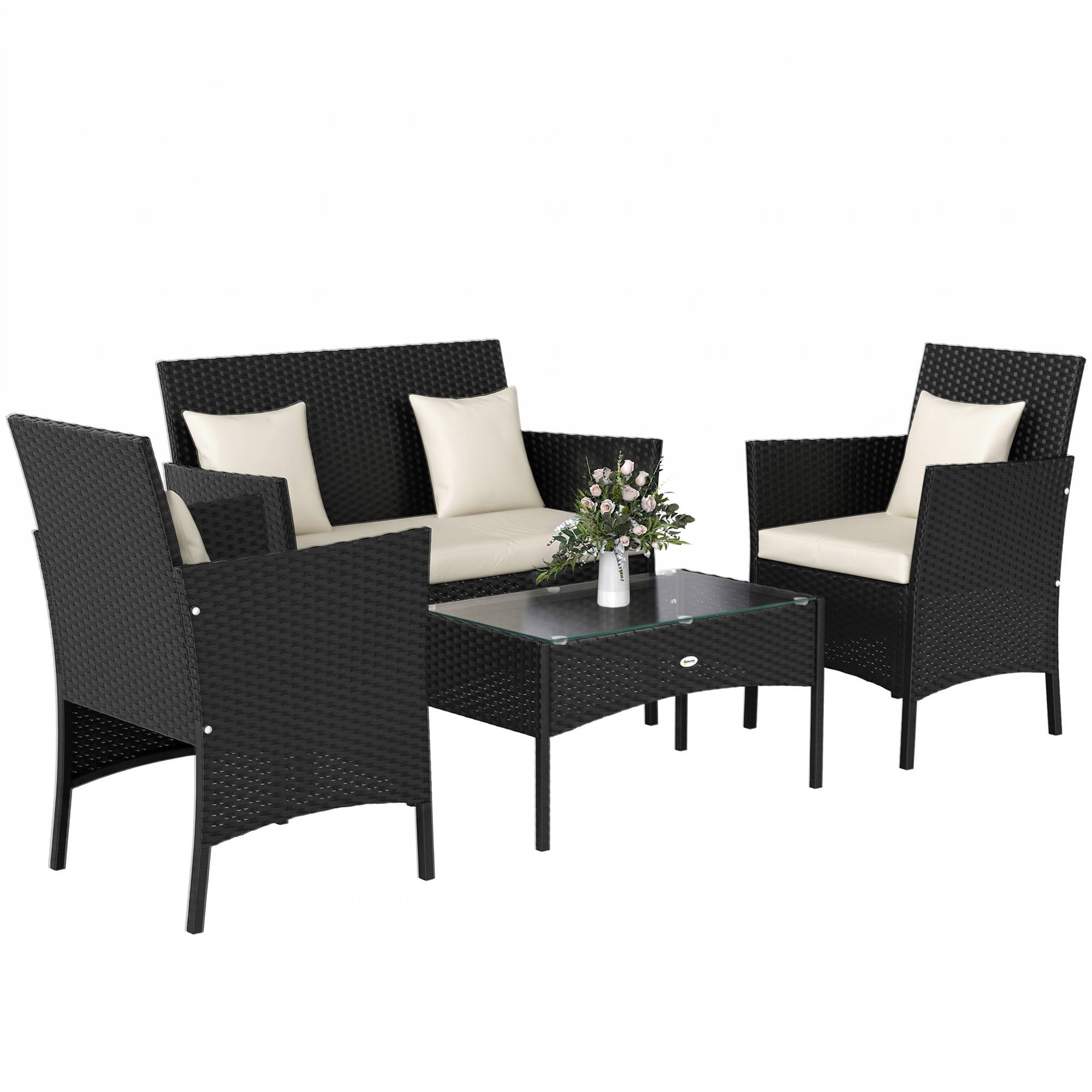 Ensemble jardin 4 pcs rotin, 2 chaises, fauteuil 2 places et table basse - Image 1