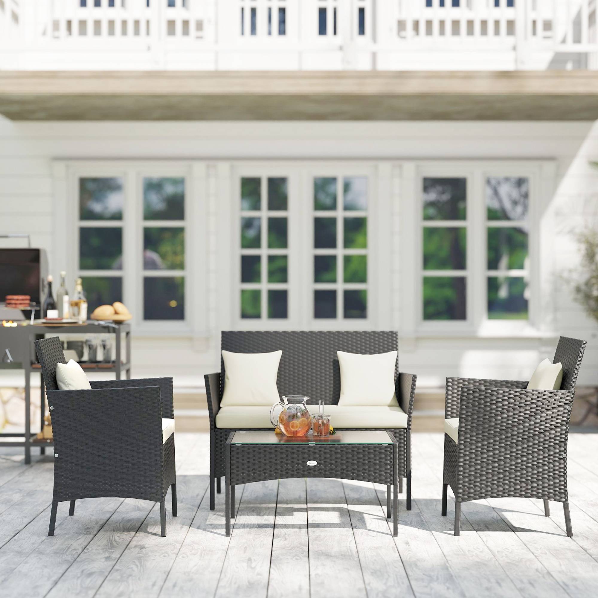 Ensemble jardin 4 pcs rotin, 2 chaises, fauteuil 2 places et table basse - Image 9