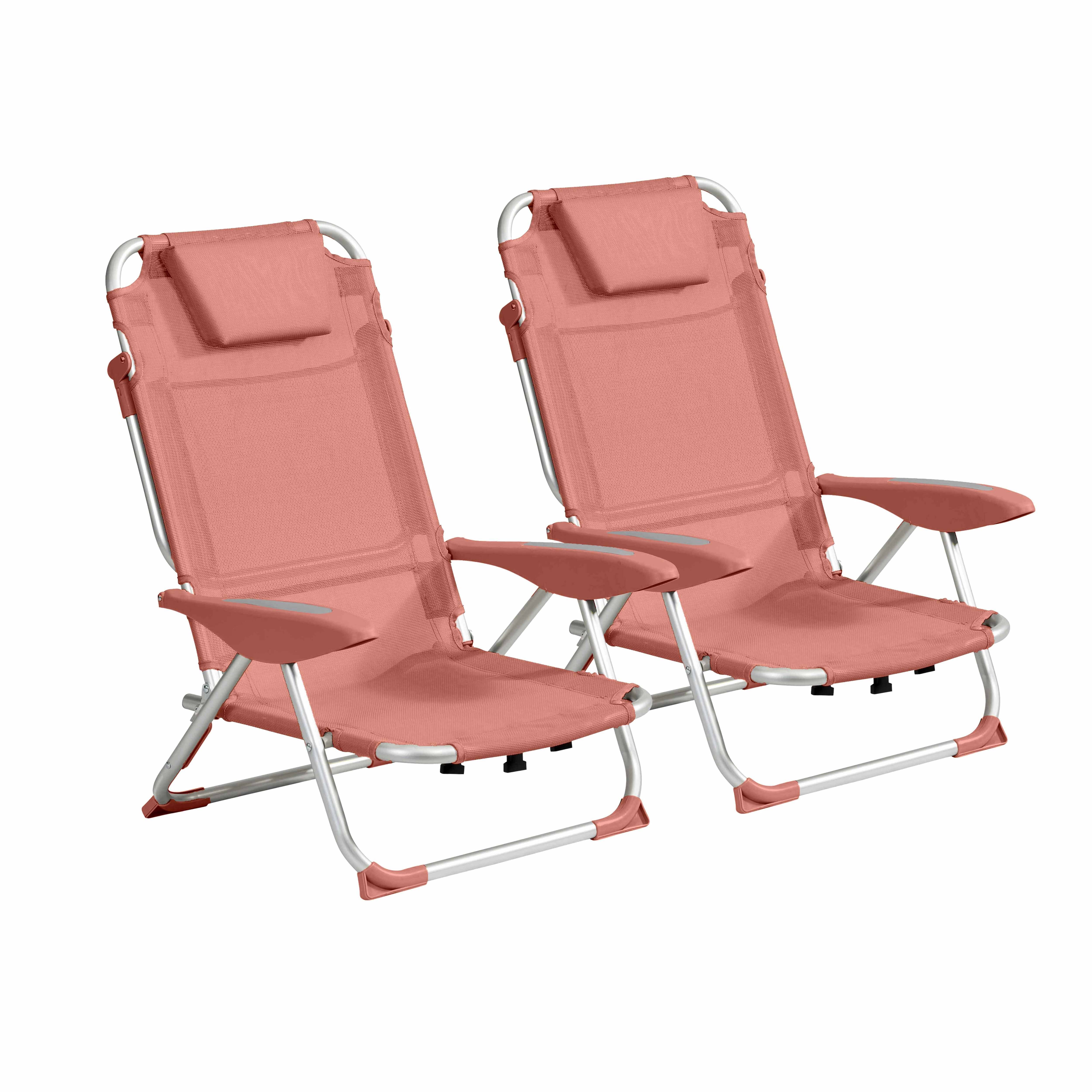 Oviala - Lot de 2 fauteuils clic clac des plages en polyester papaye Clic Clac des plages - Oviala - Image 1