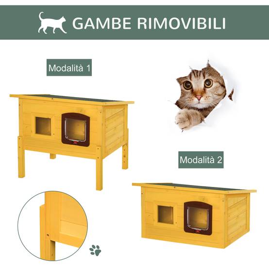 Maison refuge chat bois sapin extérieur intérieur toit ouvrant 70x51x60 cm jaune - ComfortXL Outdoor Living - Image 7