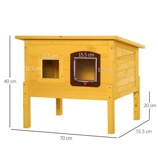 Maison refuge chat bois sapin extérieur intérieur toit ouvrant 70x51x60 cm jaune - ComfortXL Outdoor Living - Image 5