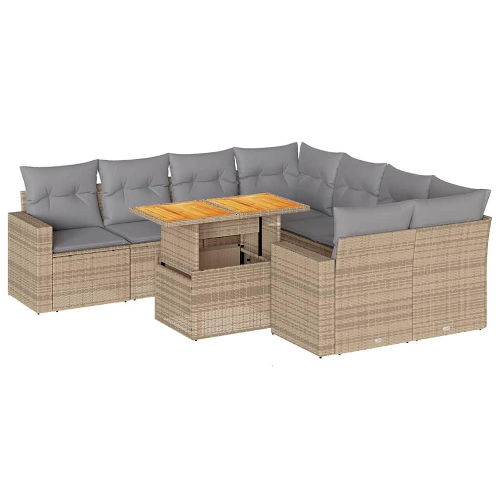 Salon de jardin modulable 9 personnes résine tressée beige table transformable et rangements – ComfortXL Outdoor Living - Image 2