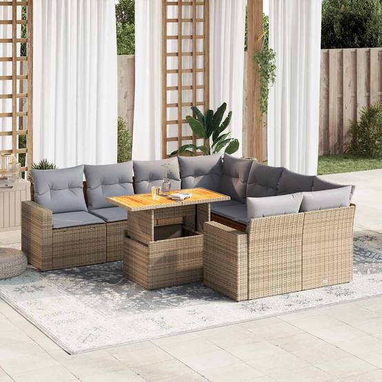 Salon de jardin modulable 9 personnes résine tressée beige table transformable et rangements – ComfortXL Outdoor Living - Image 1
