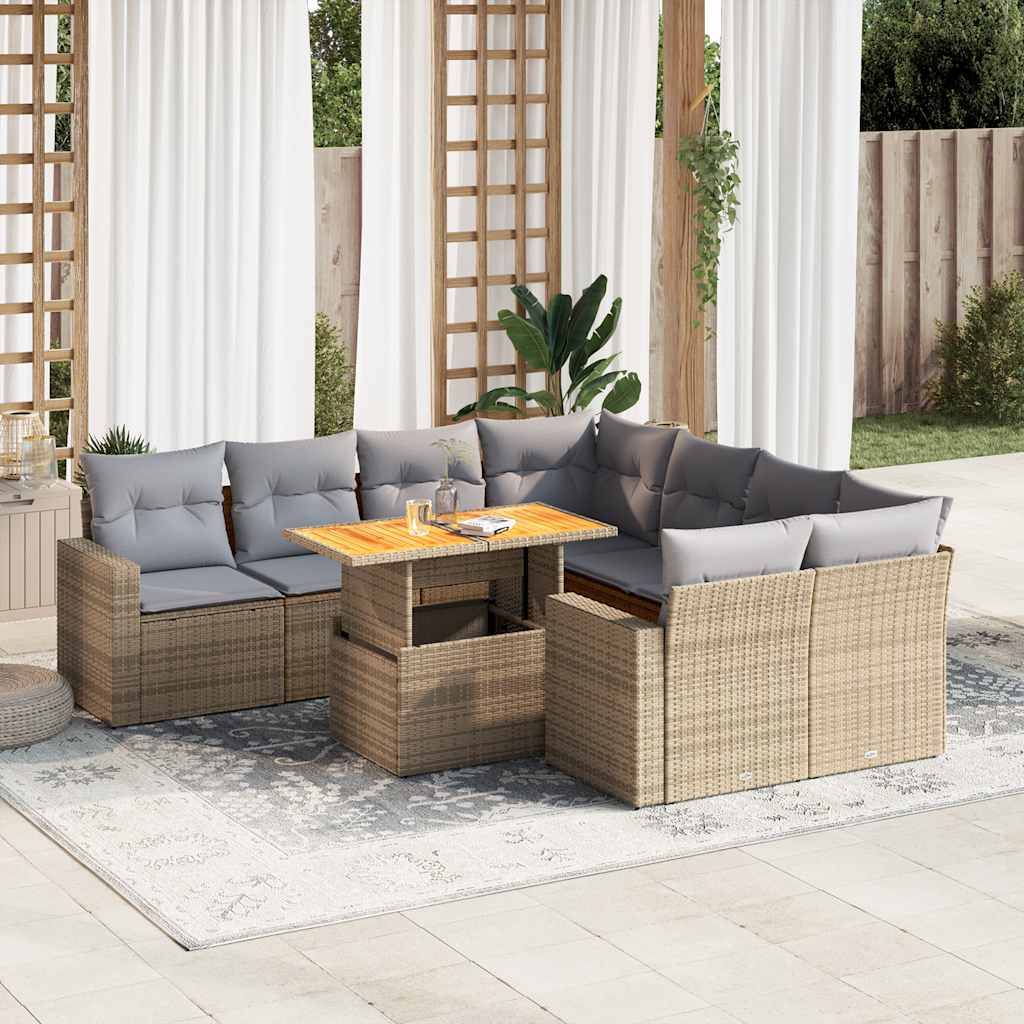 Salon de jardin modulable 9 personnes résine tressée beige table transformable et rangements – ComfortXL Outdoor Living - Image 1