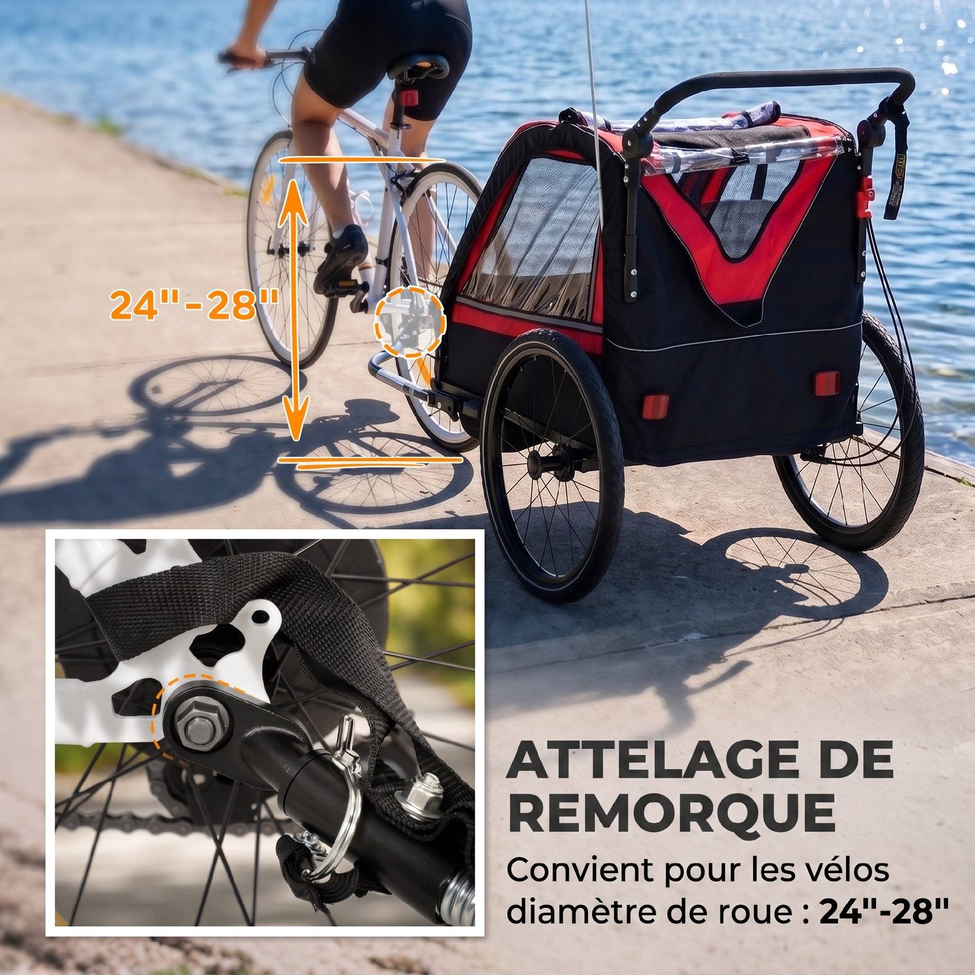 ComfortXL - Remorque vélo enfant 2 places acier rouge 151 x 77 cm poussette 2-en-1 harnais 5 points - ComfortXL Outdoor Living - Image 8