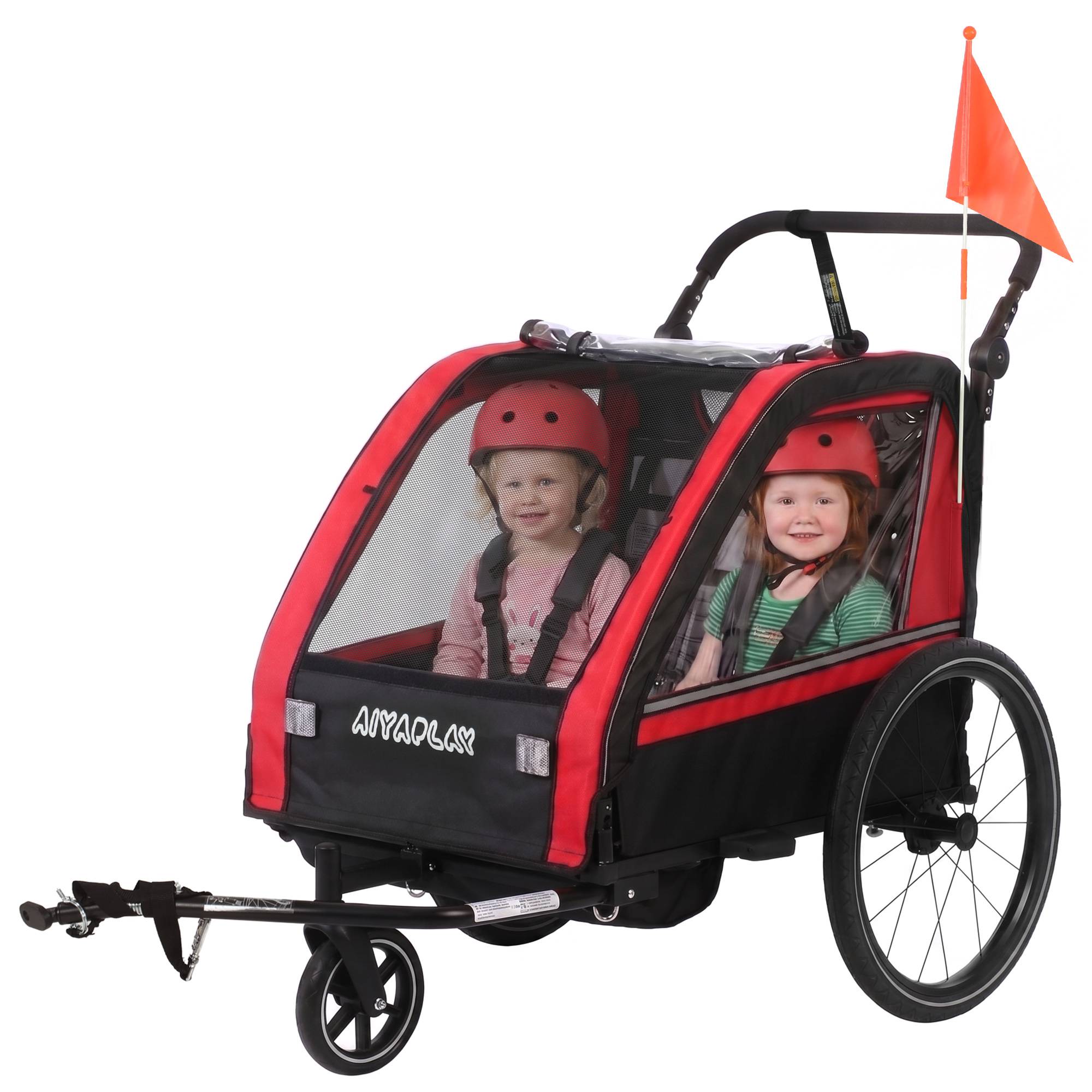 ComfortXL - Remorque vélo enfant 2 places acier rouge 151 x 77 cm poussette 2-en-1 harnais 5 points - ComfortXL Outdoor Living - Image 1