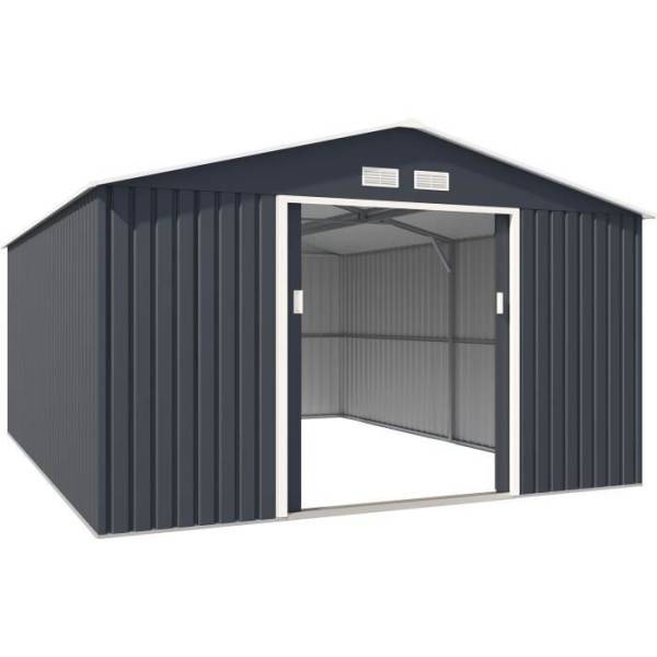 Sans Marque - Abri de jardin en métal 15,16 m² - 340 x 446 x 210 - SATURNE - Kit d'ancrage inclus, 2 portes coulissantes - Gris - Image 3