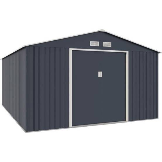Sans Marque - Abri de jardin en métal 15,16 m² - 340 x 446 x 210 - SATURNE - Kit d'ancrage inclus, 2 portes coulissantes - Gris - Image 1