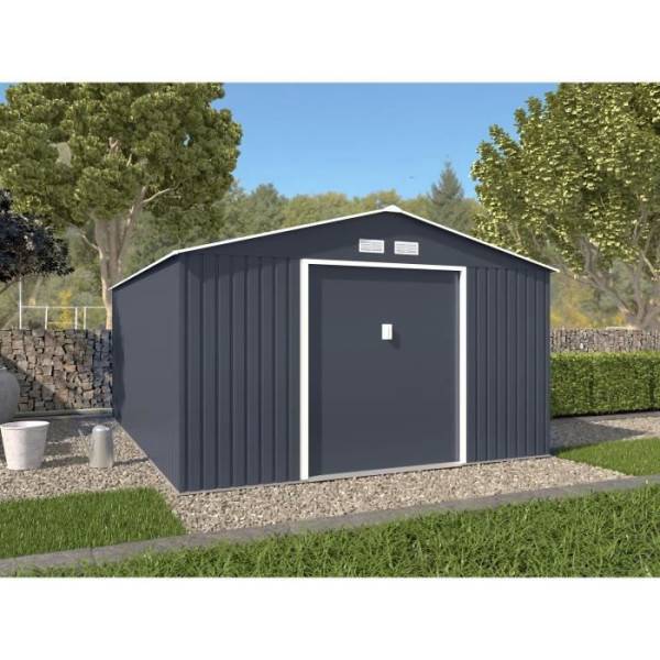 Sans Marque - Abri de jardin en métal 15,16 m² - 340 x 446 x 210 - SATURNE - Kit d'ancrage inclus, 2 portes coulissantes - Gris - Image 2