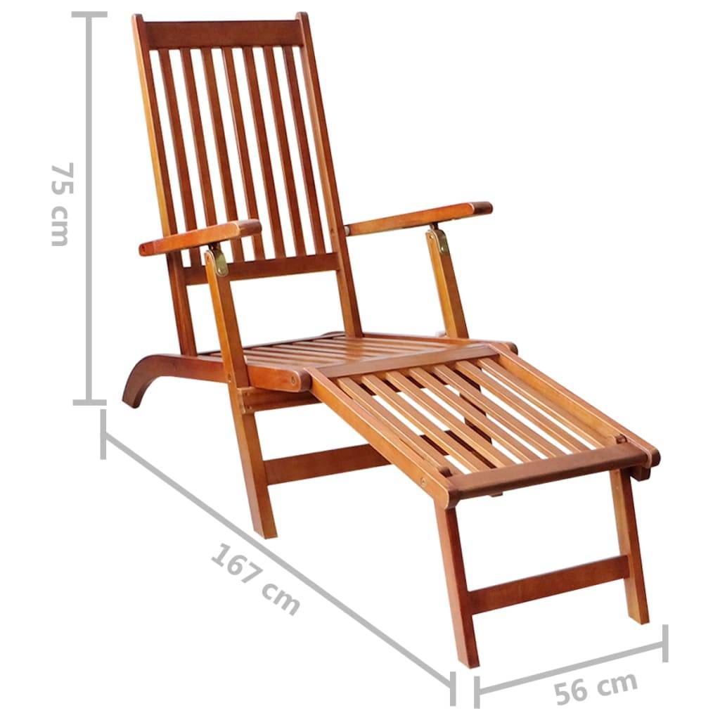 Helloshop26 - Transat chaise longue bain de soleil lit de jardin terrasse meuble d'extérieur avec repose-pied et coussin acacia solide - Image 9