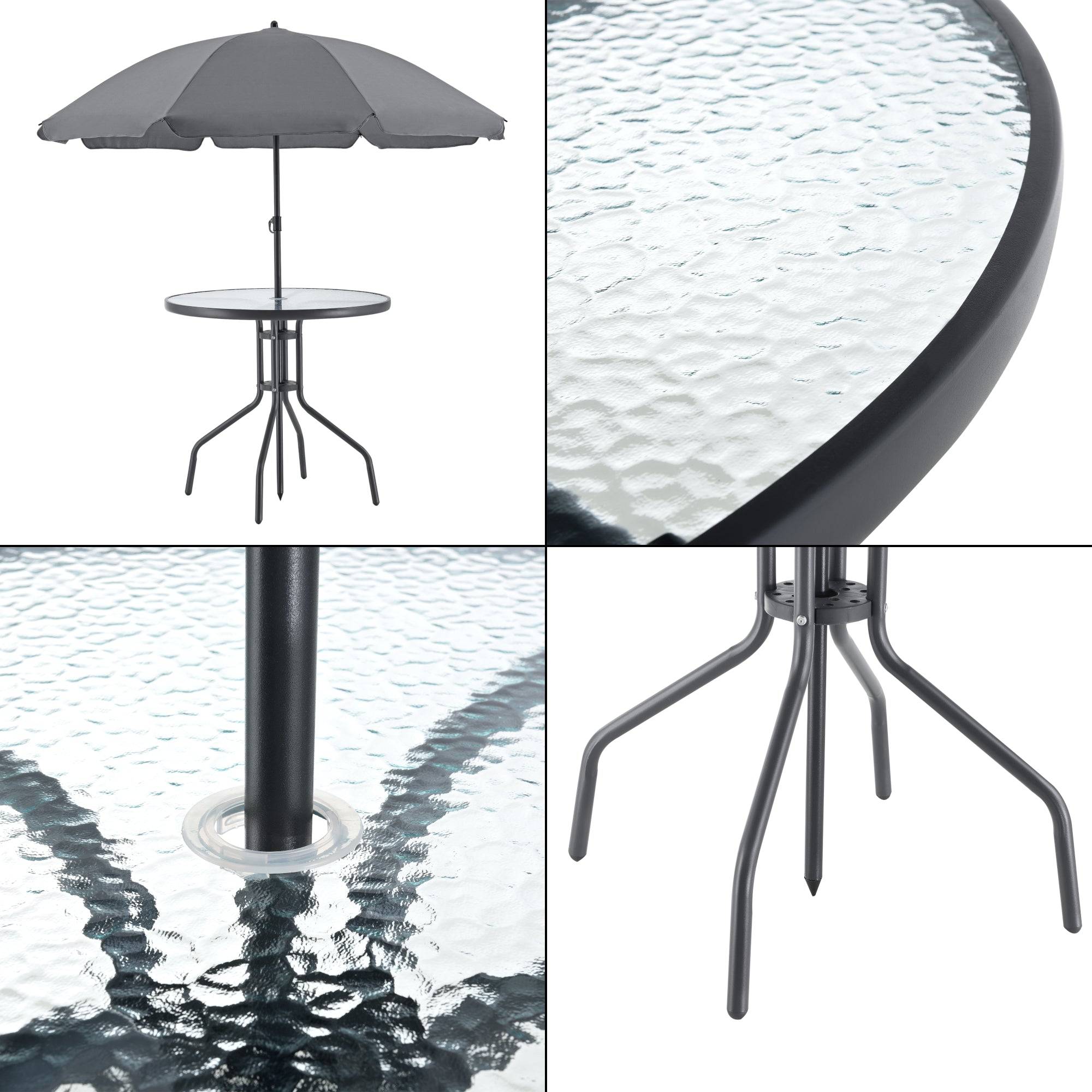 Salon de jardin de 4 places avec parasol verre noir gris foncé - Image 4