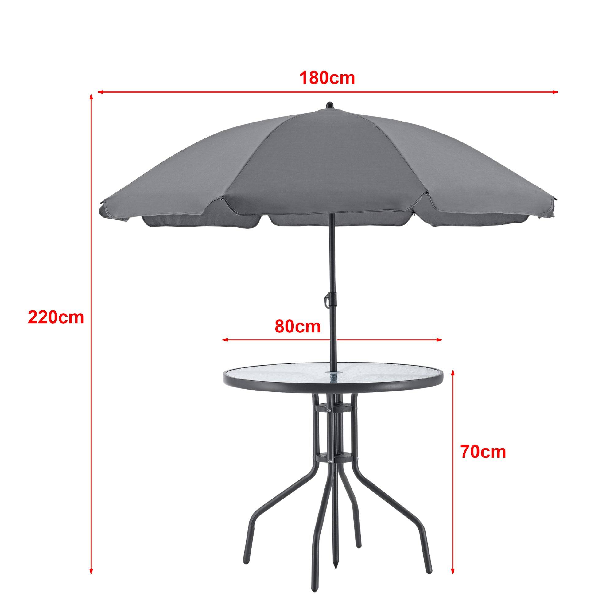 Salon de jardin de 4 places avec parasol verre noir gris foncé - Image 2