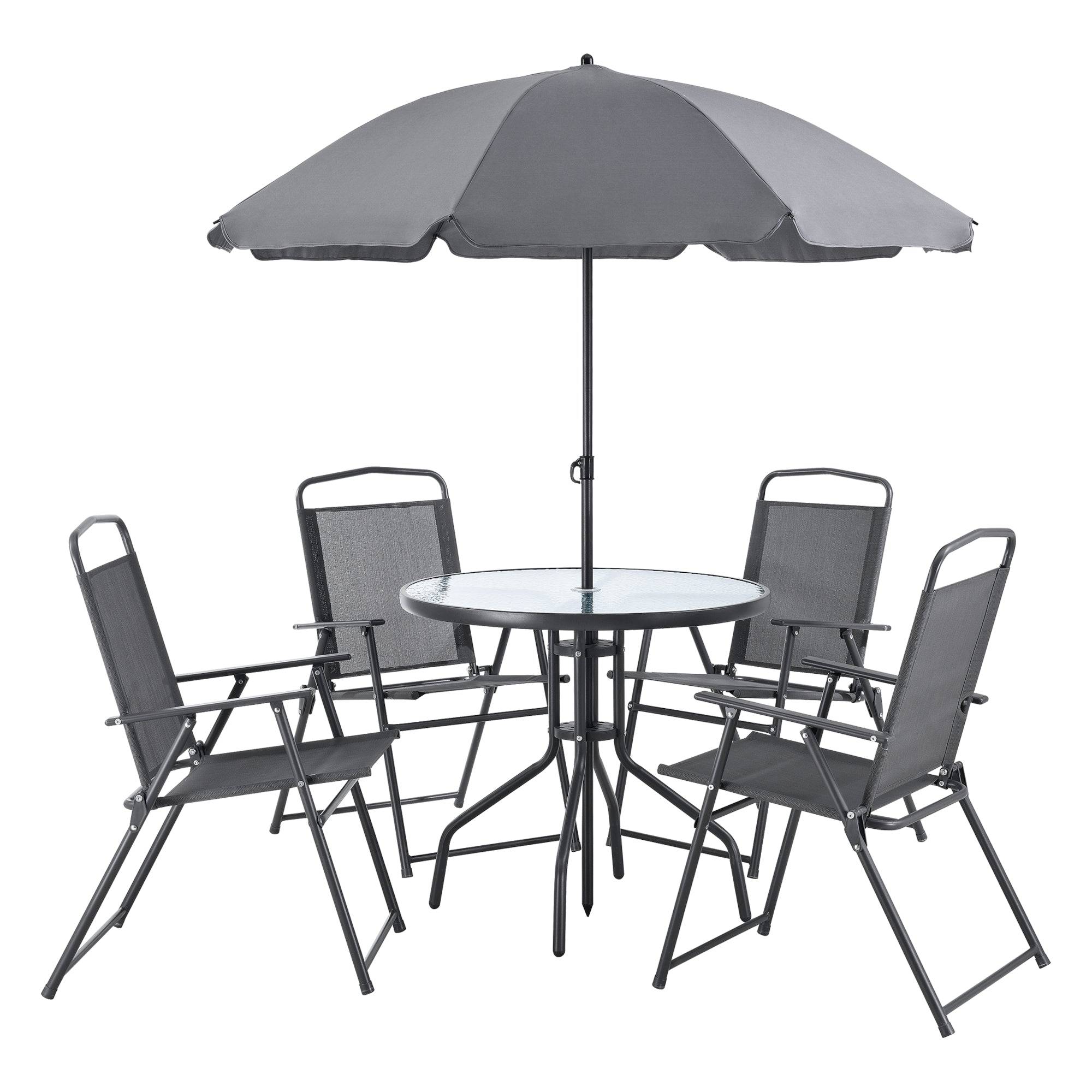 Salon de jardin de 4 places avec parasol verre noir gris foncé - Image 1
