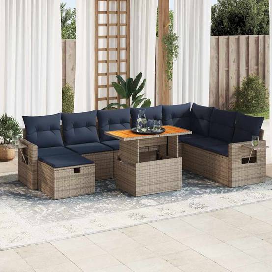 ComfortXL - Ensemble Salon de Jardin Poly Rotin et Acacia avec Coffre de Rangement pour Extérieur Gris 9 Pièces – ComfortXL Outdoor Living - Image 1