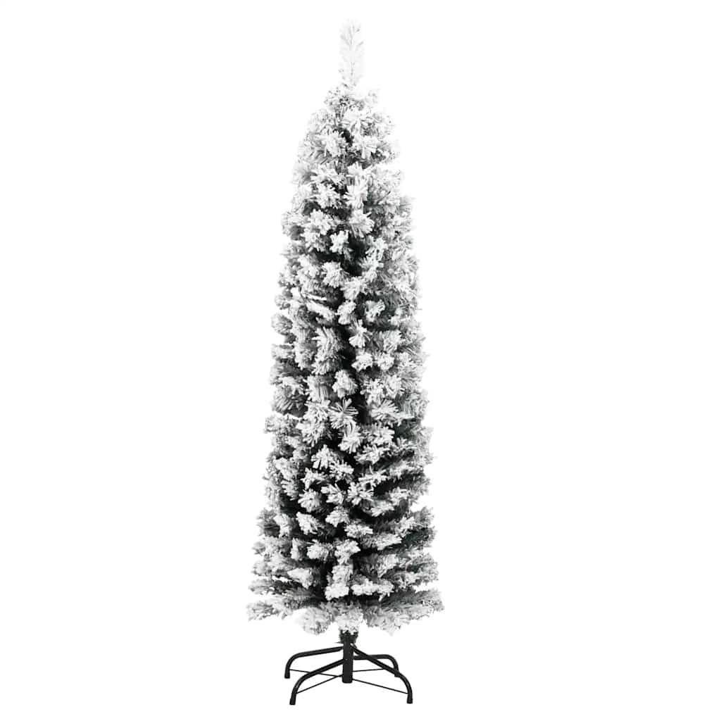 Sapin De Noël - Arbre de Noël artificiel mince flocon de neige vert 150 cm PVC - Image 1