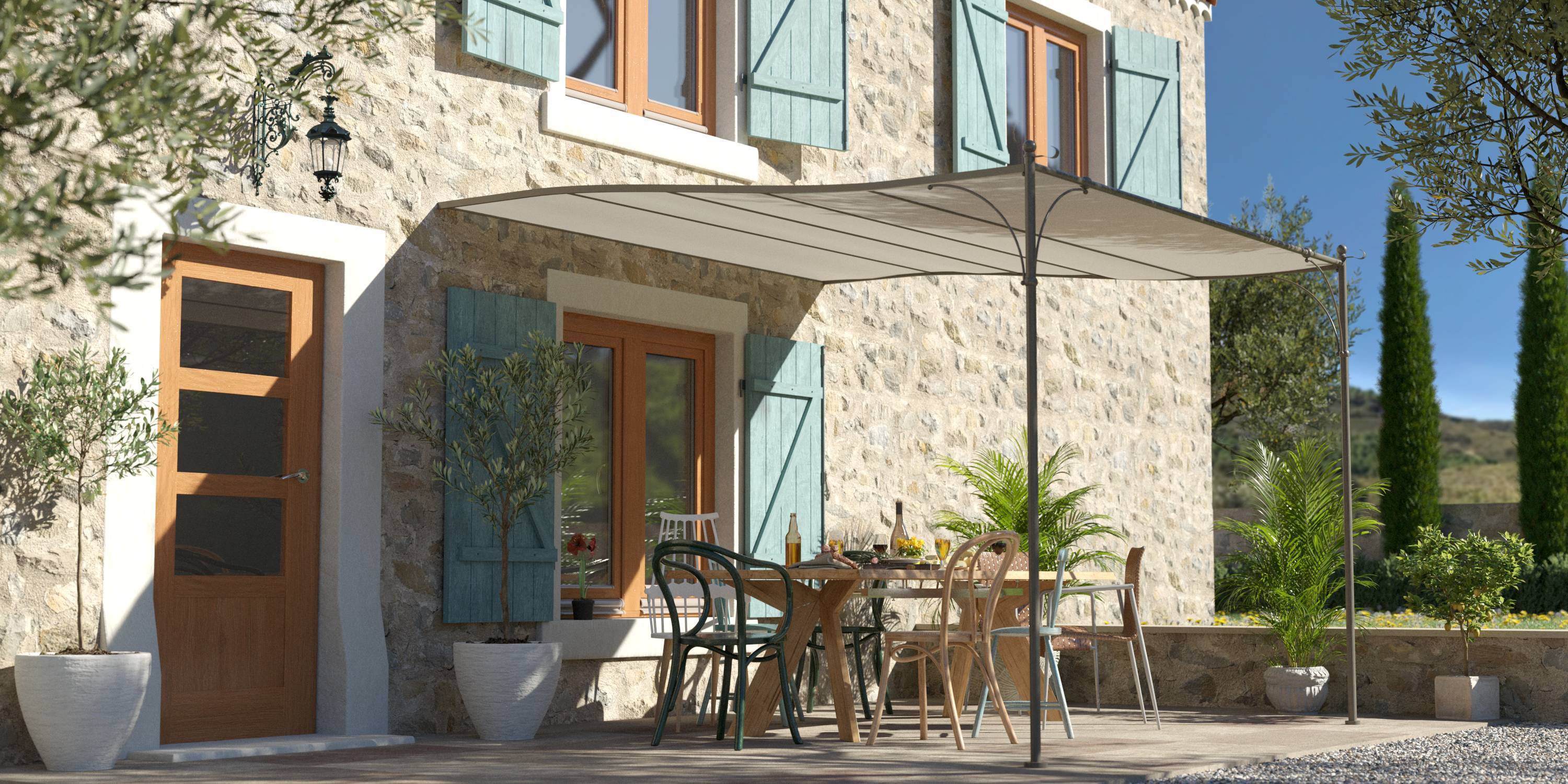 Couleurs du monde - Luberon - Pergola adossée en acier 3x3m - Structure Seule - Couleurs du Monde - Image 1