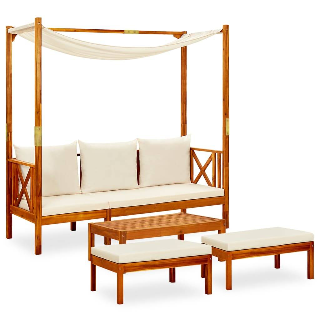 Helloshop26 - Banc de jardin meuble de patio d'extérieur terrasse avec table et repose-pieds 179 x 66 x 180 cm bois d'acacia solide - Image 1
