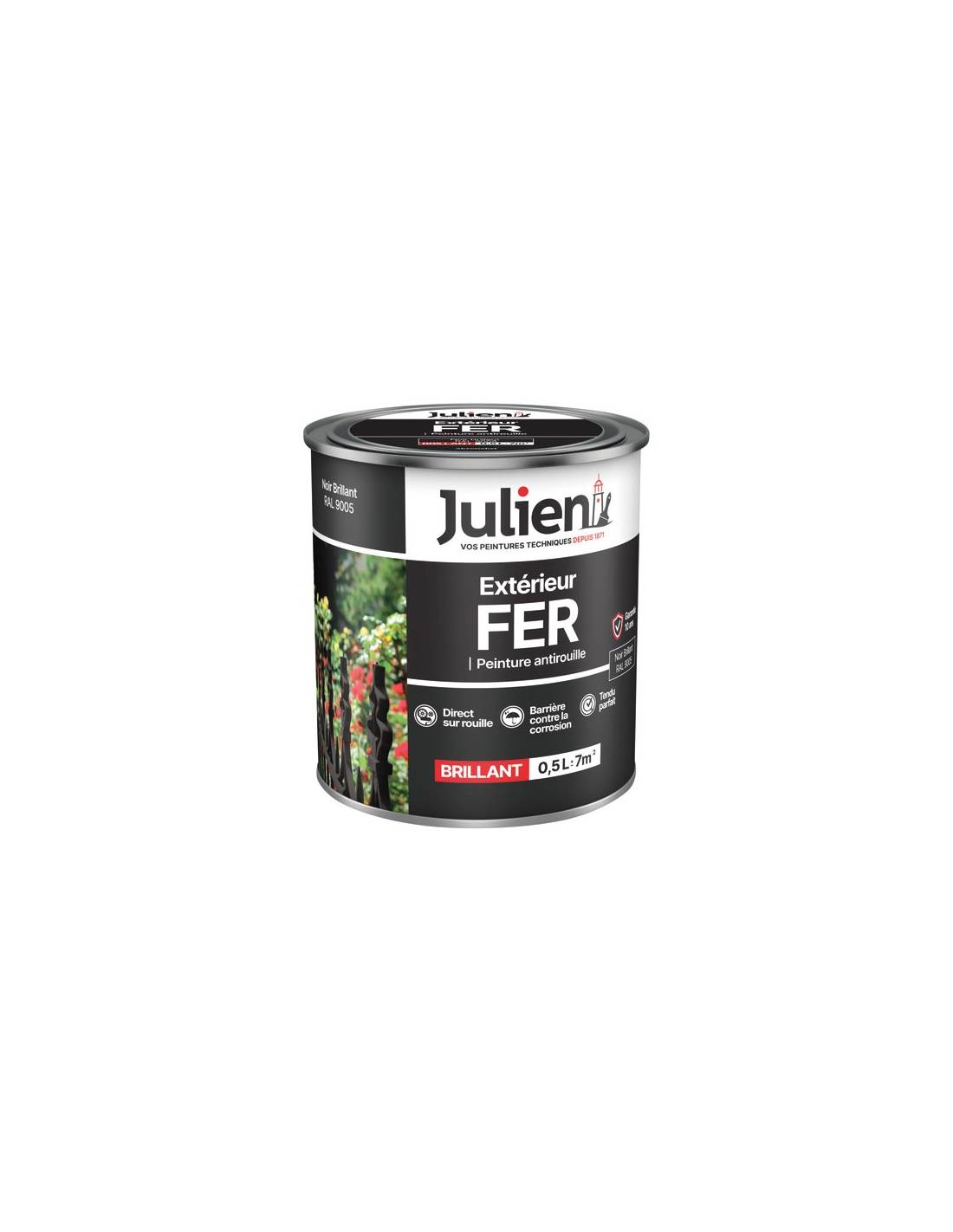 Julien - Peinture Fer Antirouille Noir Brillant Julien 0.5l Protection Antirouille Durable Et Finition Brillante - Julien